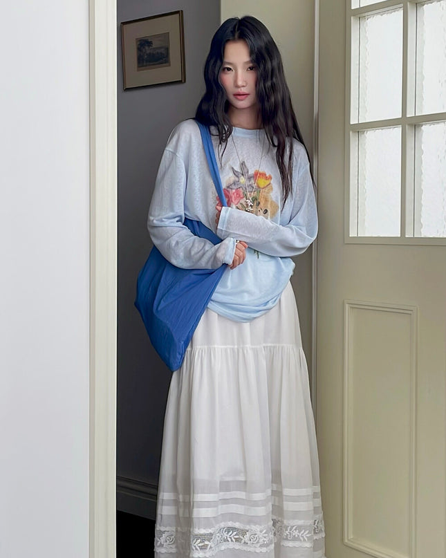 Cartoon Print Long-Sleeve Loose Summer Sun-Protective Tee