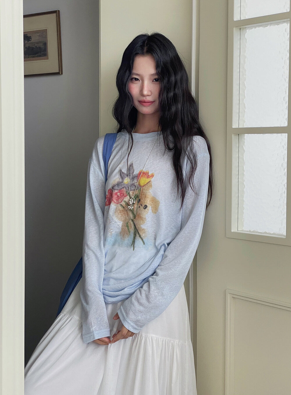 Cartoon Print Long-Sleeve Loose Summer Sun-Protective Tee