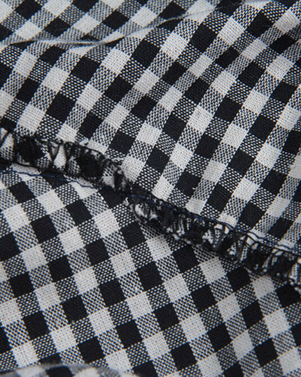 Ruffle Asymmetrical-Hem Checkered Blouse