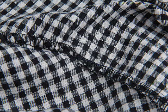 Ruffle Asymmetrical-Hem Checkered Blouse