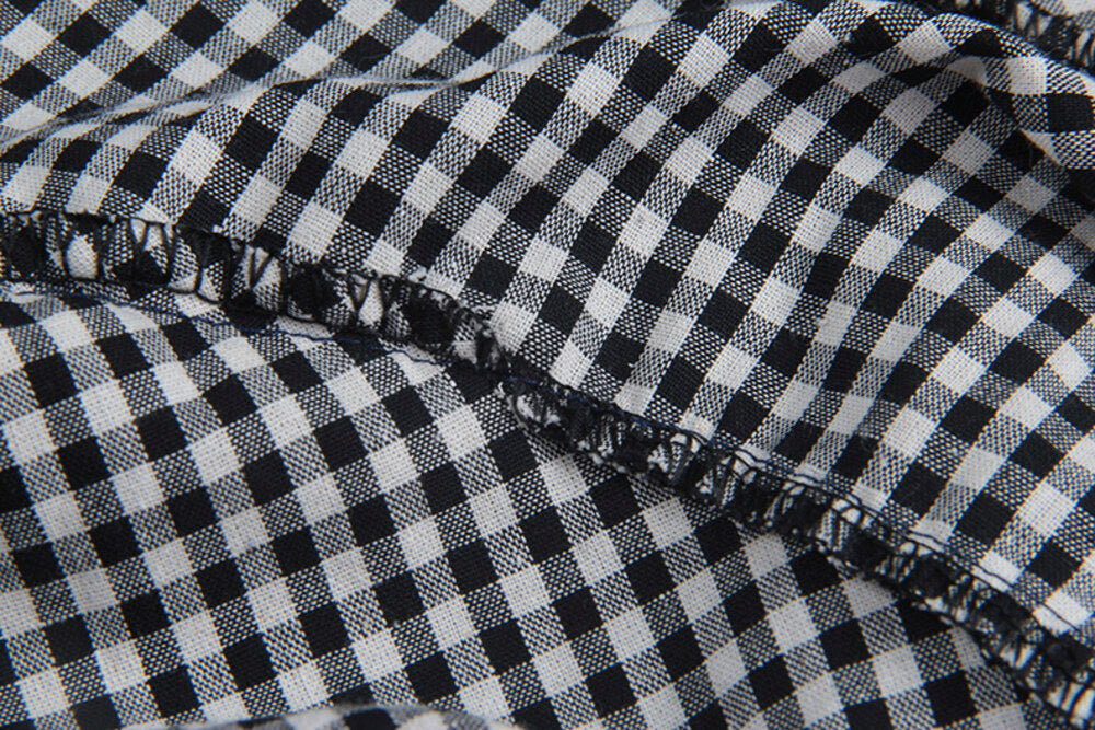 Ruffle Asymmetrical-Hem Checkered Blouse
