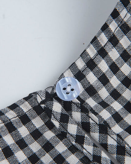 Ruffle Asymmetrical-Hem Checkered Blouse