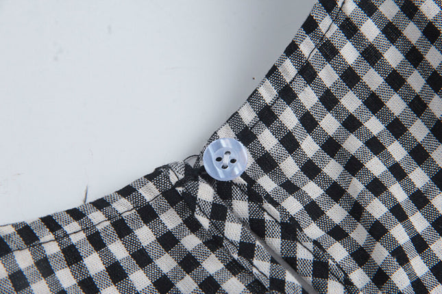 Ruffle Asymmetrical-Hem Checkered Blouse