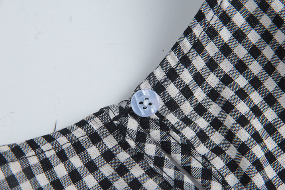 Ruffle Asymmetrical-Hem Checkered Blouse
