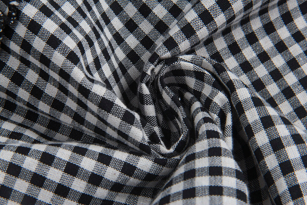 Ruffle Asymmetrical-Hem Checkered Blouse