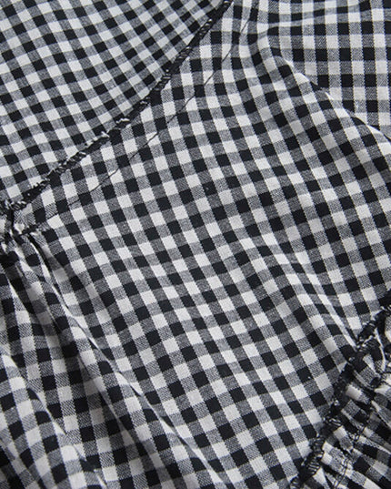 Ruffle Asymmetrical-Hem Checkered Blouse