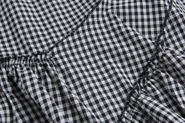 Ruffle Asymmetrical-Hem Checkered Blouse