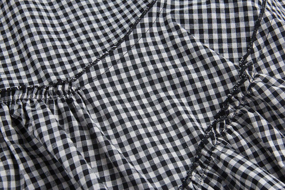Ruffle Asymmetrical-Hem Checkered Blouse