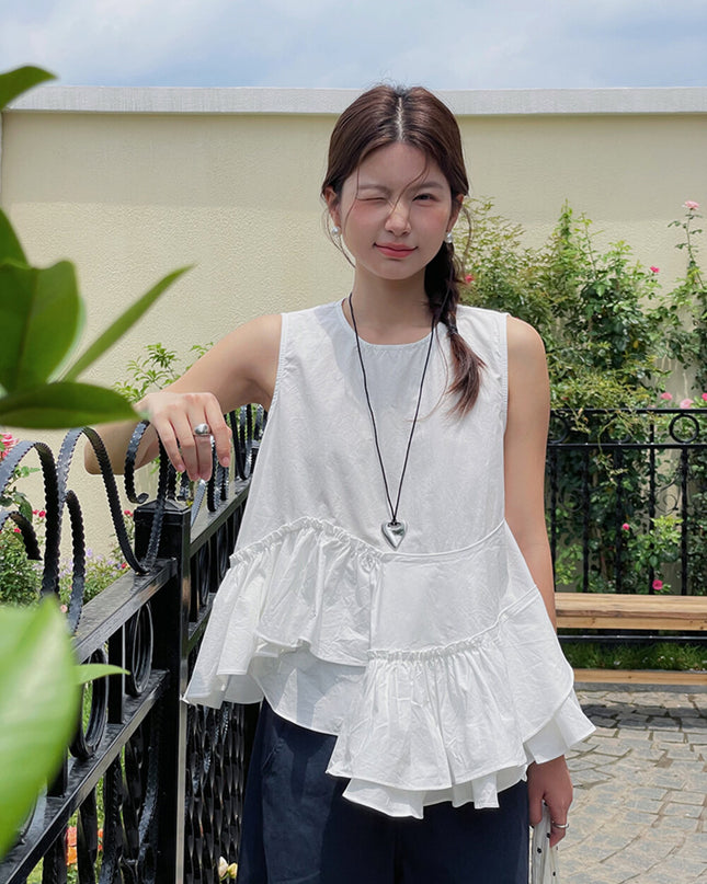 Ruffle Asymmetrical Peplum Tank
