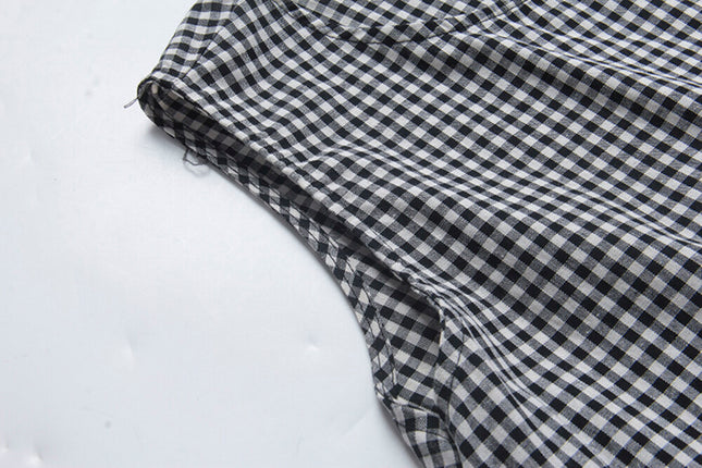 Ruffle Asymmetrical-Hem Checkered Blouse
