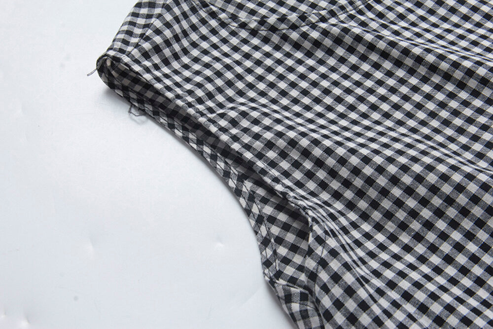 Ruffle Asymmetrical-Hem Checkered Blouse