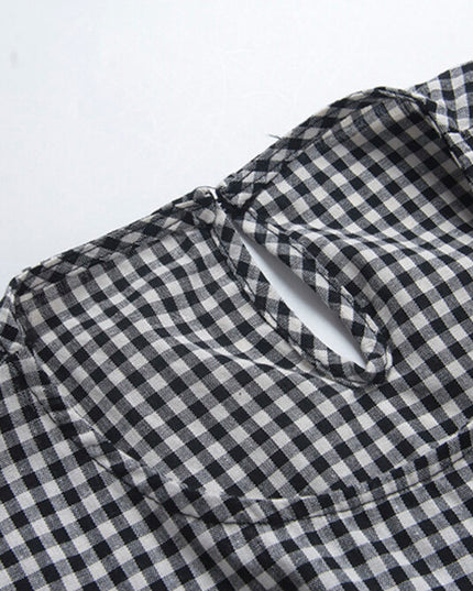 Ruffle Asymmetrical-Hem Checkered Blouse