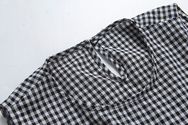 Ruffle Asymmetrical-Hem Checkered Blouse