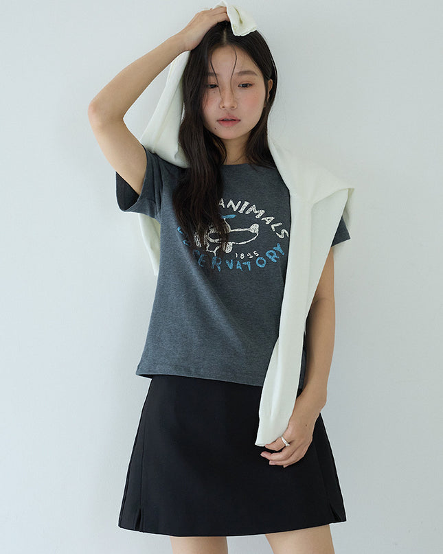 Comfy Cloud-Fleece Print Crew-Neck Short-Sleeve Tee