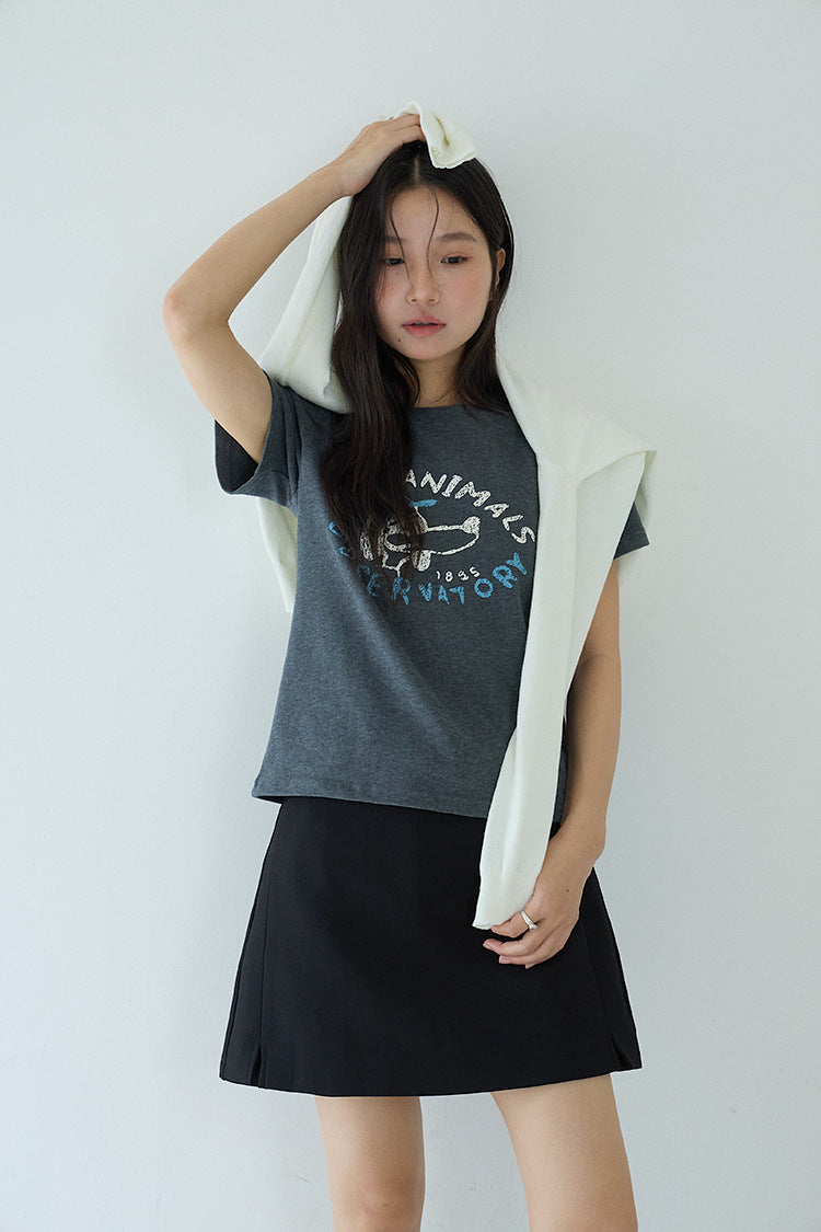 Comfy Cloud-Fleece Print Crew-Neck Short-Sleeve Tee