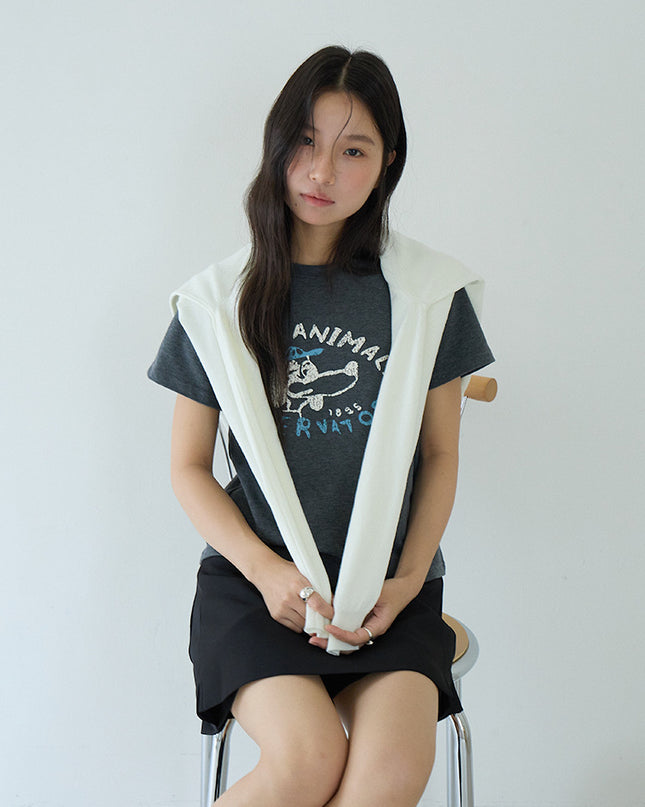 Comfy Cloud-Fleece Print Crew-Neck Short-Sleeve Tee