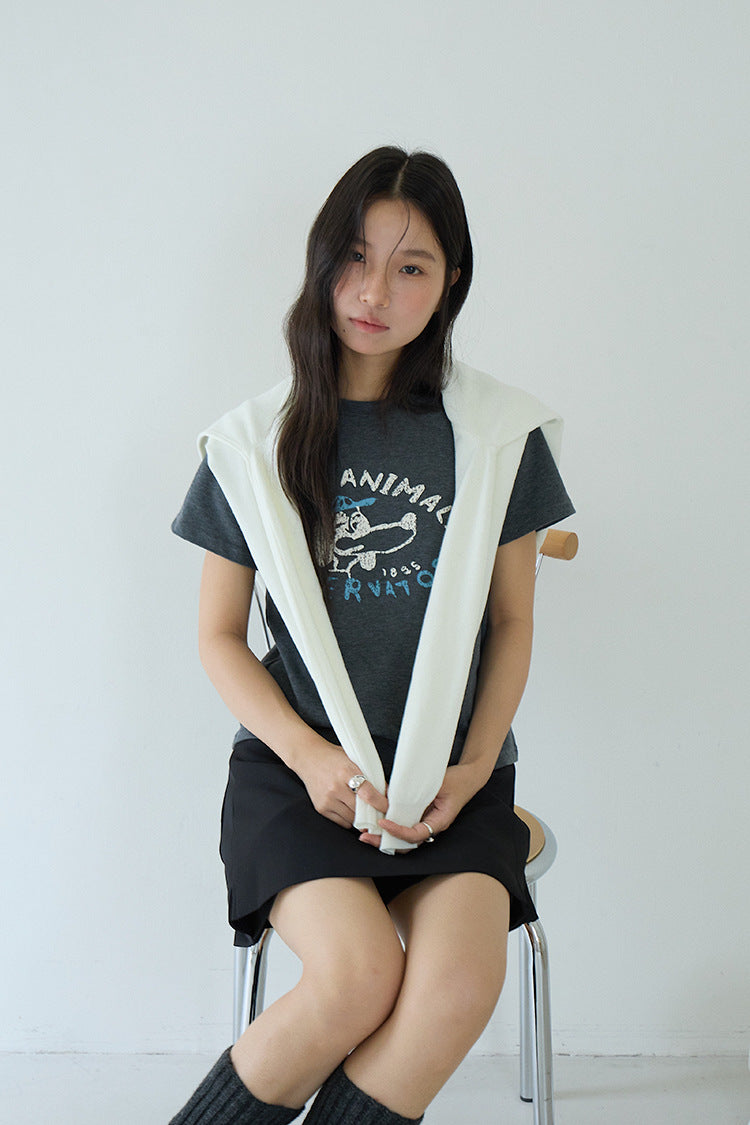 Comfy Cloud-Fleece Print Crew-Neck Short-Sleeve Tee