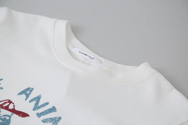 Comfy Cloud-Fleece Print Crew-Neck Short-Sleeve Tee