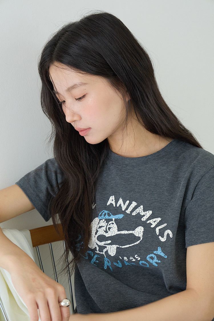 Comfy Cloud-Fleece Print Crew-Neck Short-Sleeve Tee
