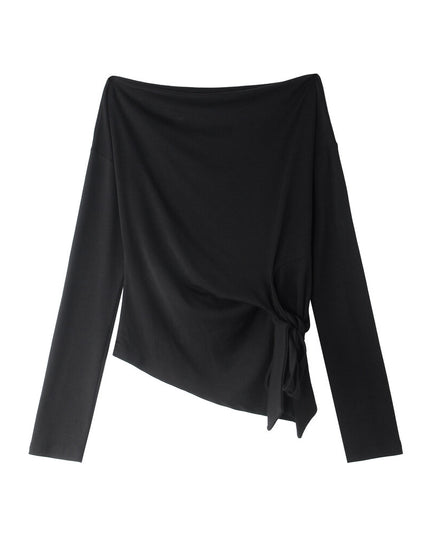 Korean Off-Shoulder Tie-Waist Long-Sleeve Top