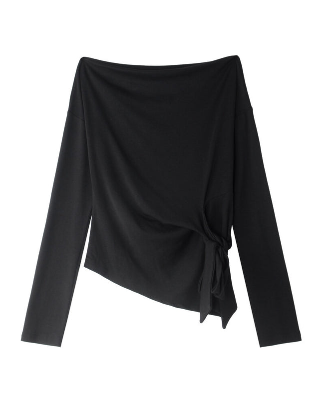 Korean Off-Shoulder Tie-Waist Long-Sleeve Top