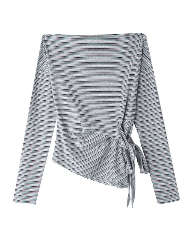 Korean Off-Shoulder Tie-Waist Long-Sleeve Top