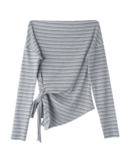 Korean Off-Shoulder Tie-Waist Long-Sleeve Top