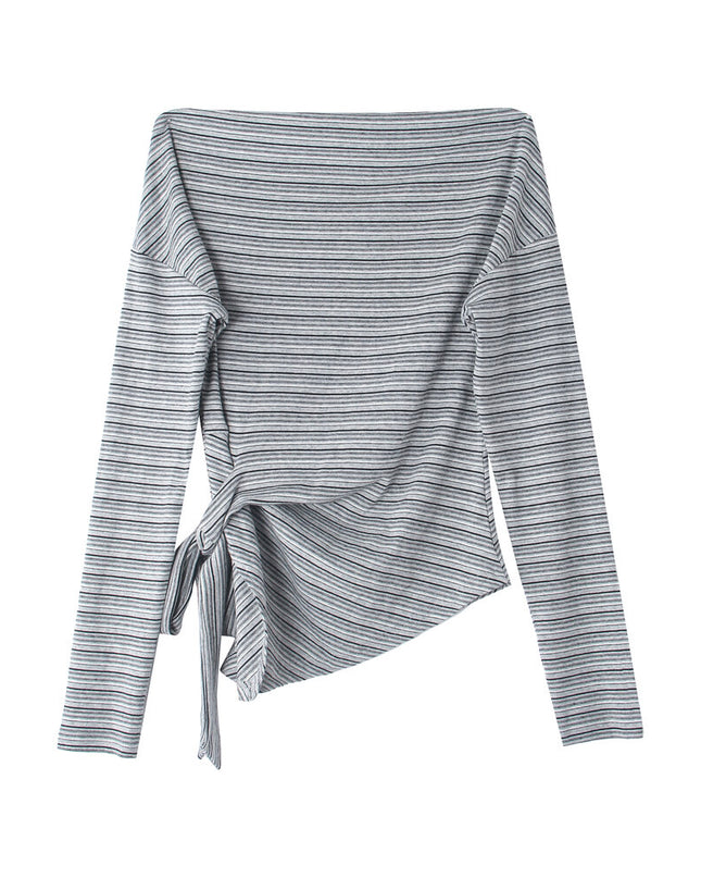 Korean Off-Shoulder Tie-Waist Long-Sleeve Top