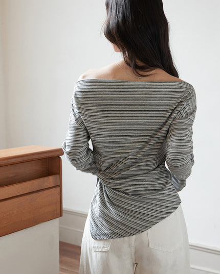 Korean Off-Shoulder Tie-Waist Long-Sleeve Top