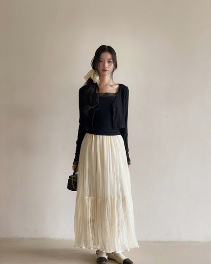V-Neck Lace-Trim Blouse + Spaghetti Strap Tank Set