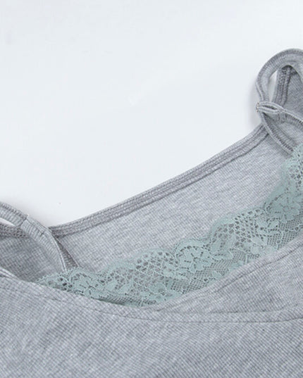 V-Neck Lace-Trim Blouse + Spaghetti Strap Tank Set