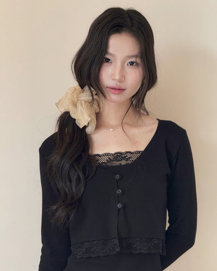 V-Neck Lace-Trim Blouse + Spaghetti Strap Tank Set