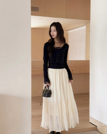 V-Neck Lace-Trim Blouse + Spaghetti Strap Tank Set