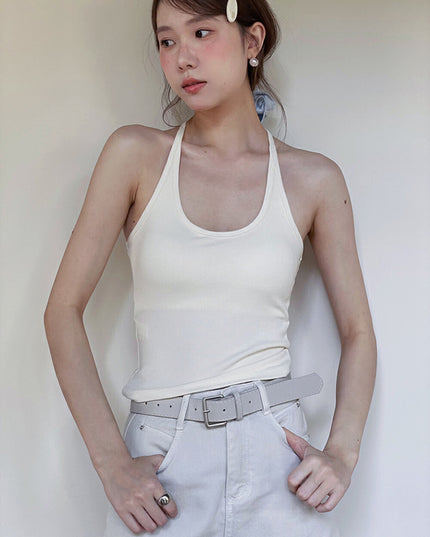 Padded Spaghetti Strap Tank Top with Open-Back Detail