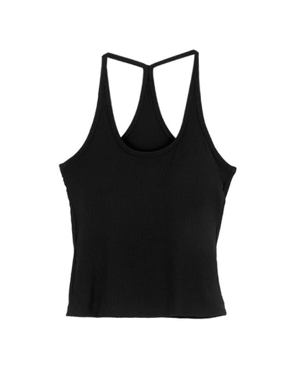 Padded Spaghetti Strap Tank Top with Open-Back Detail