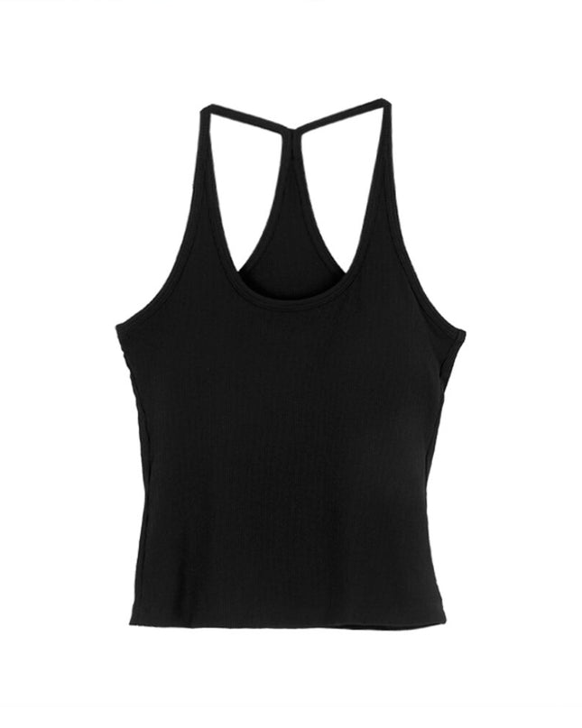 Padded Spaghetti Strap Tank Top with Open-Back Detail