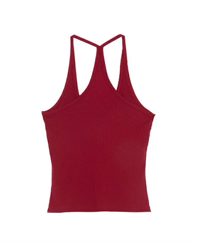 Padded Spaghetti Strap Tank Top with Open-Back Detail