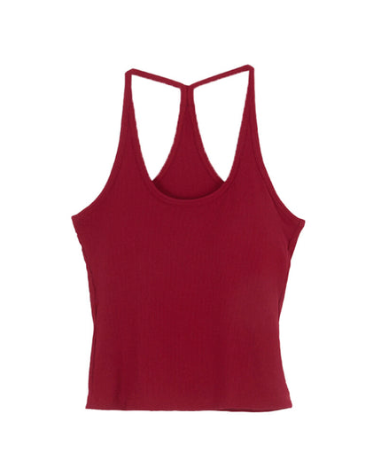 Padded Spaghetti Strap Tank Top with Open-Back Detail