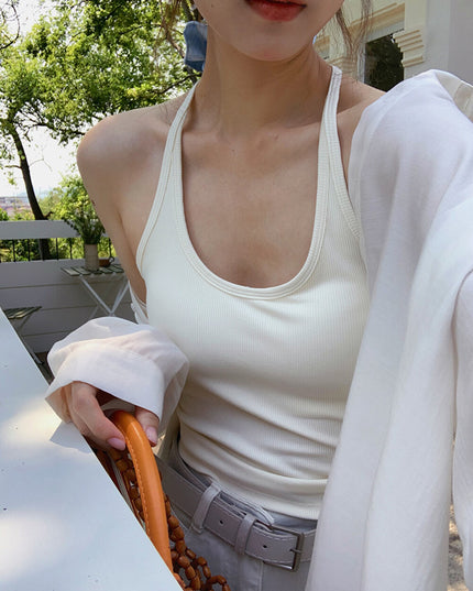 Padded Spaghetti Strap Tank Top with Open-Back Detail