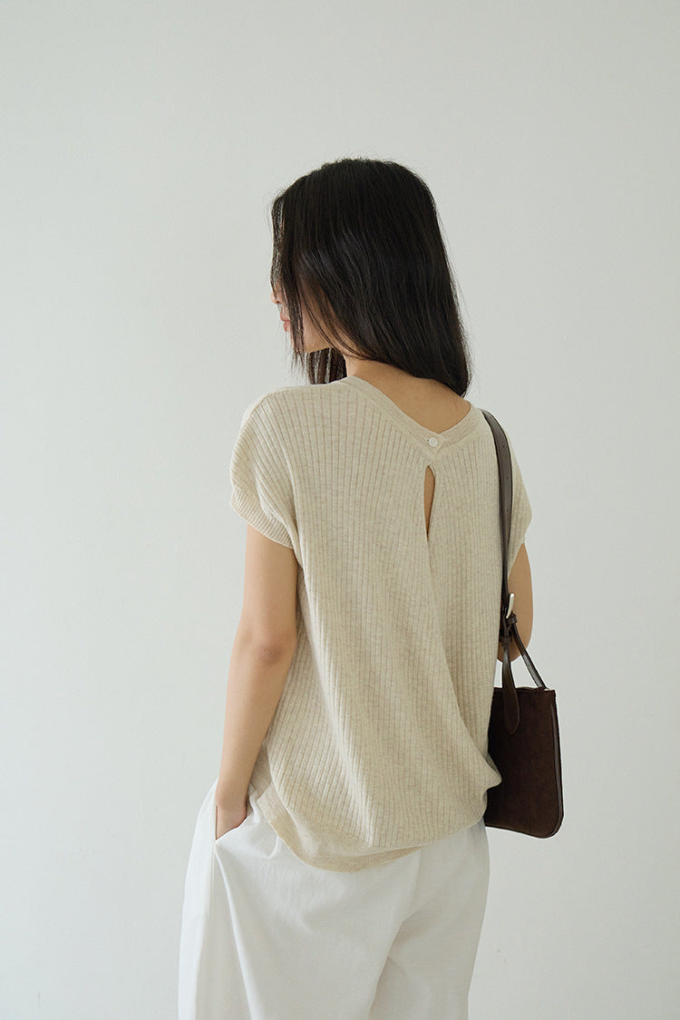 Hollow Cross-Back Sleeveless Knit Tank