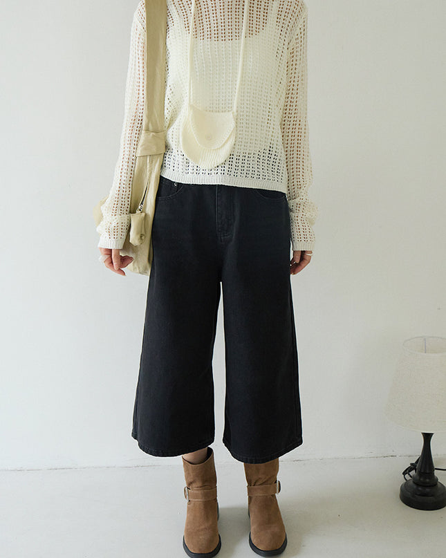 Airy Open-Knit Long-Sleeve Pullover with Knit Mini Pouch (no singlet)