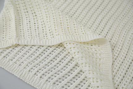 Airy Open-Knit Long-Sleeve Pullover with Knit Mini Pouch (no singlet)