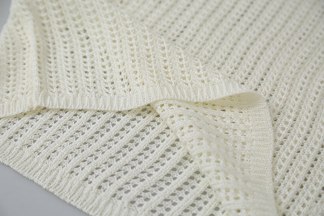 Airy Open-Knit Long-Sleeve Pullover with Knit Mini Pouch (no singlet)