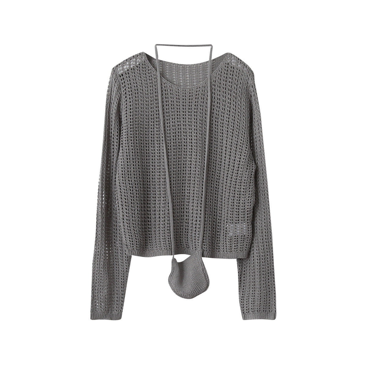 Airy Open-Knit Long-Sleeve Pullover with Knit Mini Pouch (no singlet)