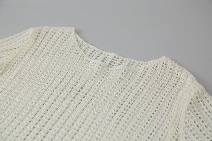 Airy Open-Knit Long-Sleeve Pullover with Knit Mini Pouch (no singlet)