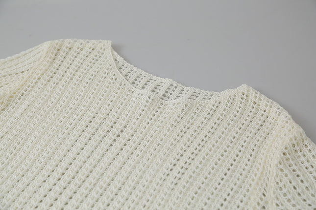 Airy Open-Knit Long-Sleeve Pullover with Knit Mini Pouch (no singlet)