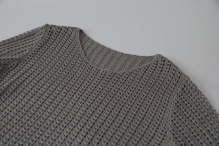 Airy Open-Knit Long-Sleeve Pullover with Knit Mini Pouch (no singlet)