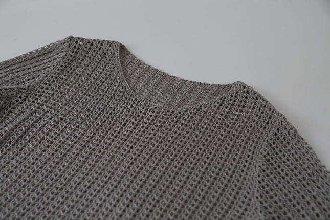 Airy Open-Knit Long-Sleeve Pullover with Knit Mini Pouch (no singlet)