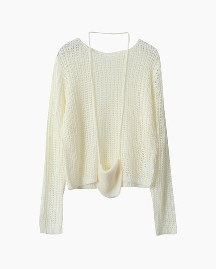 Airy Open-Knit Long-Sleeve Pullover with Knit Mini Pouch (no singlet)