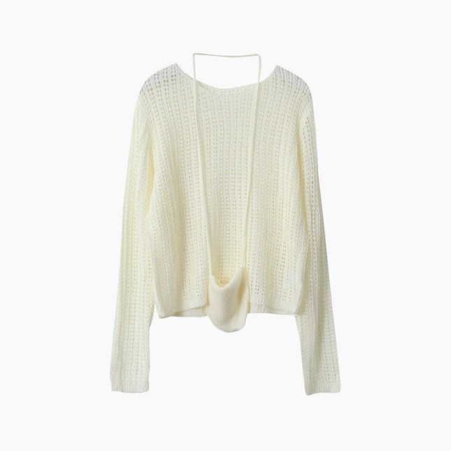 Airy Open-Knit Long-Sleeve Pullover with Knit Mini Pouch (no singlet)